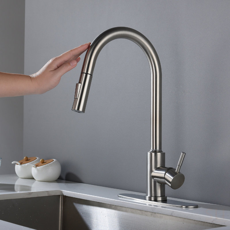Robinet de cuisine tactile avec douchette extractible, Nickel brossé