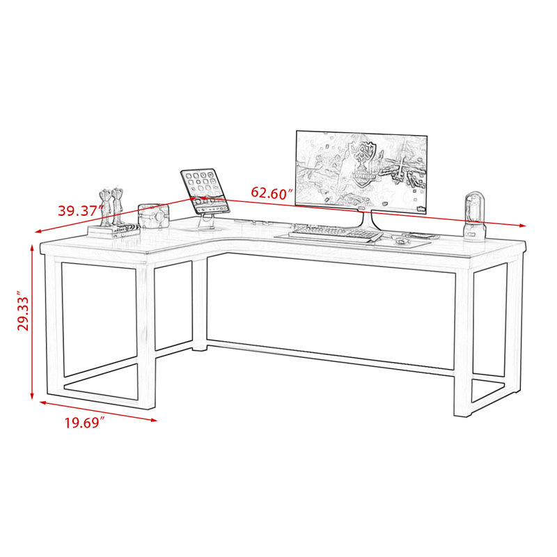 Bureau en L en bois massif, H 29,33 po x l 54,72 po x P 39,37 po, Retour à gauche, Blanc / bois noueux