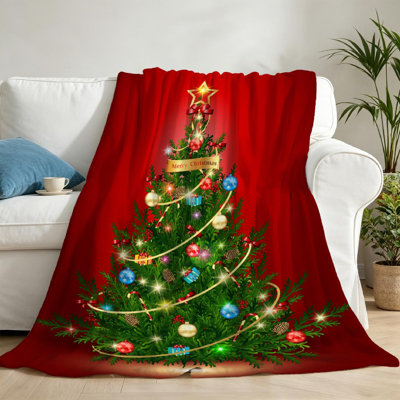 Green Ultra Soft Flannel Fleece Throw Blanket,Christmas Tree Abstract Single-Sided Print
