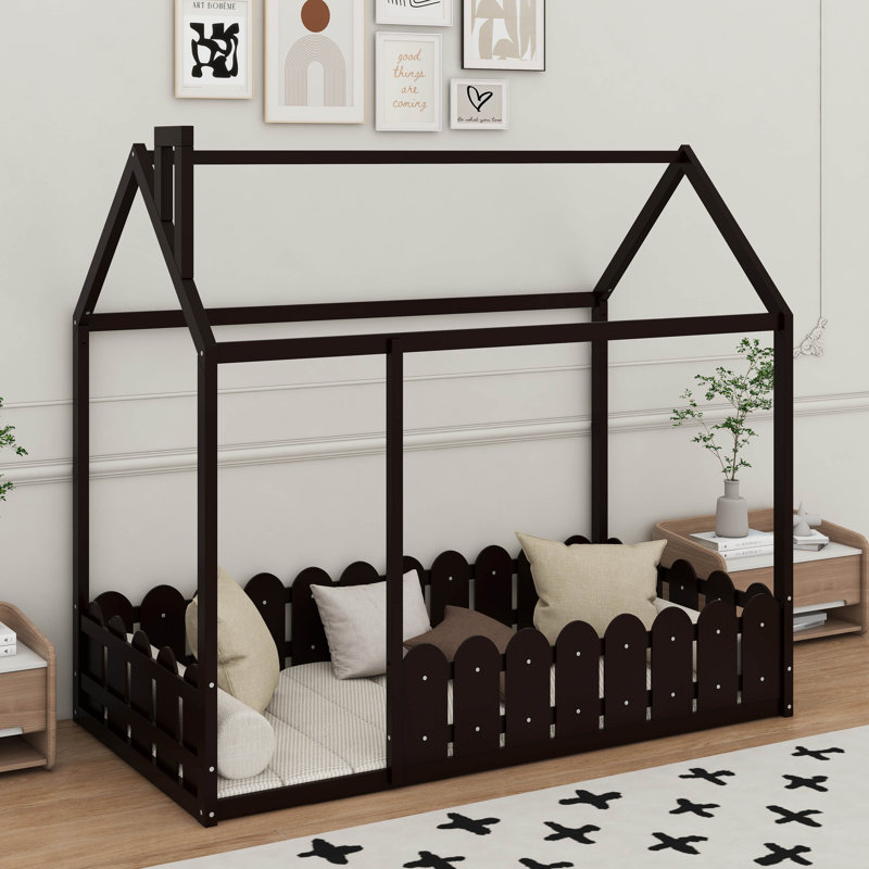 Lit simple en bois avec clôture, Espresso