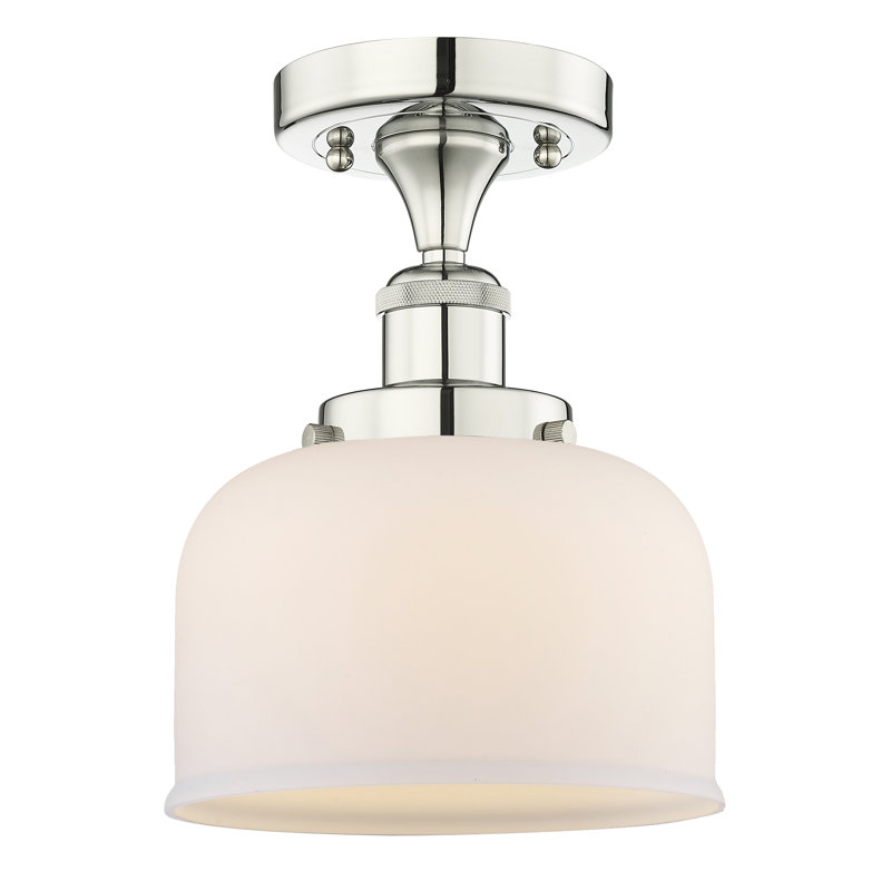 Thoa Glass Semi Flush Mount, Polished Nickel, Matte White