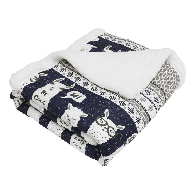 Jeté en sherpa à rayures Llama, Bleu marine