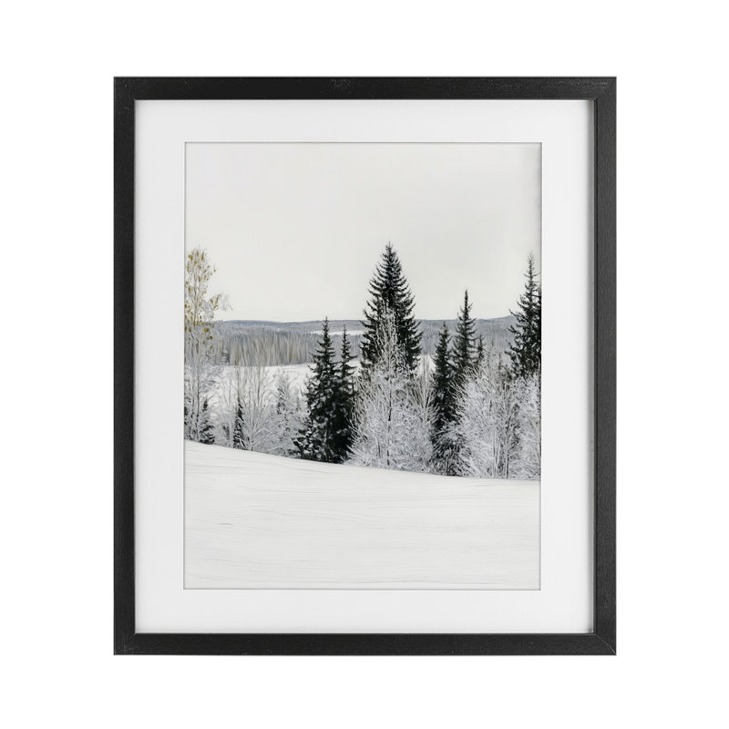 Paysage d'hiver enneigé, impression sous verre encadrée, design par Arlington Prints, Cadre noir minuit, H 16 po x l 13 po