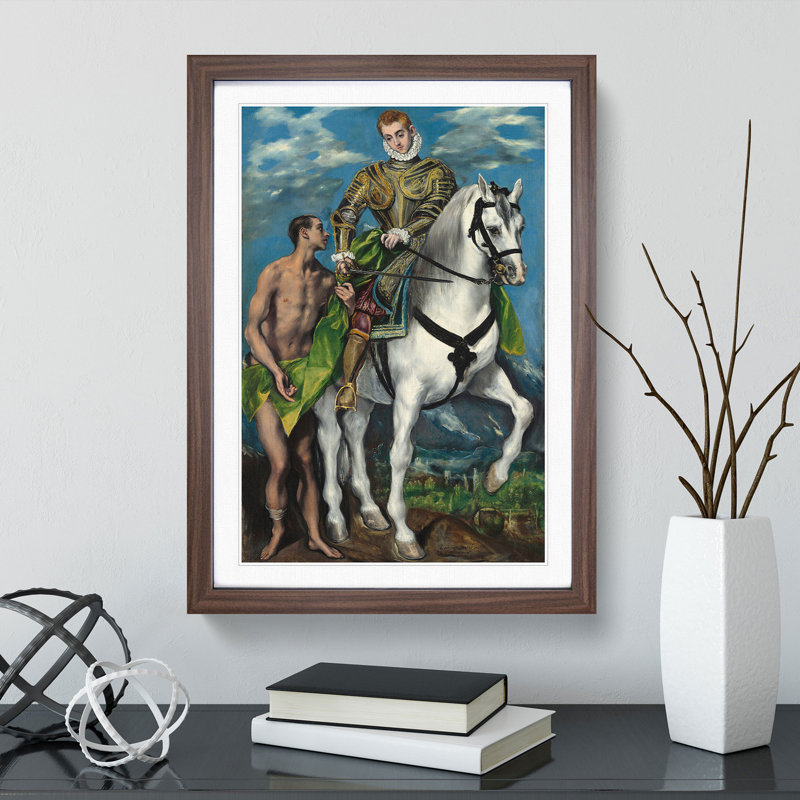 Saint Martin and the Beggar by El Greco - Picture Frame Painting, 65cm H x 48cm W x 2cm D, Walnut Framed