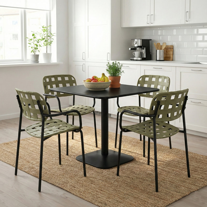 4 - Person Steel Dining Set, Black, Green/Black