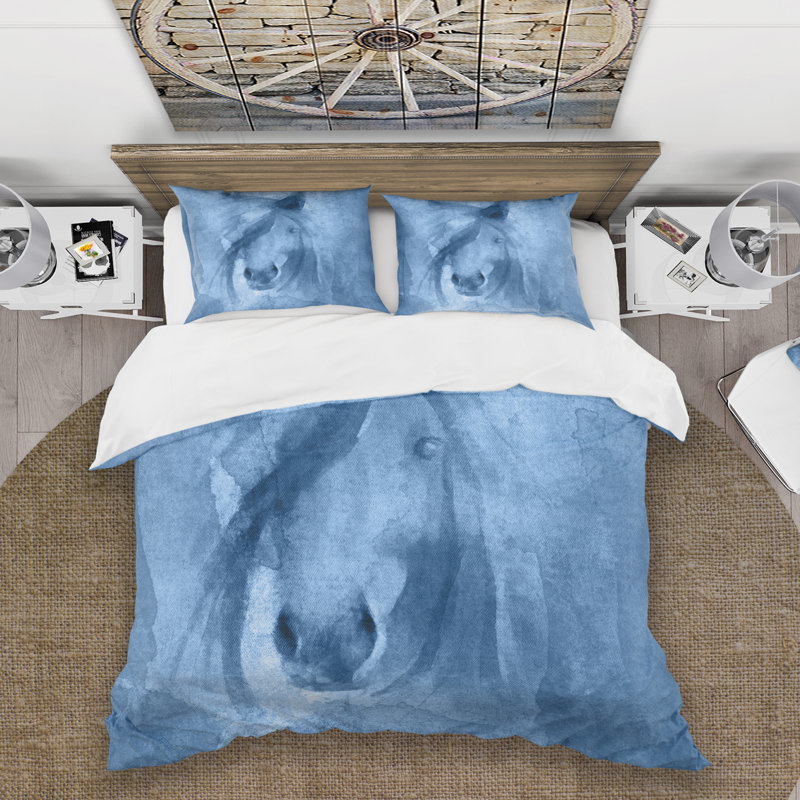 Farmhouse Horse - Ensemble de housse de couette animaux - Microfibre de polyester, Bleu clair