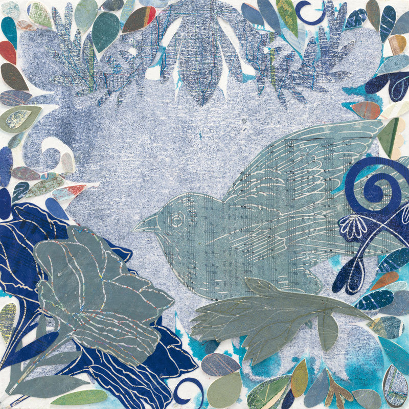 Oiseau dans le jardin par Candra Boggs, H 12 po x l 12 po