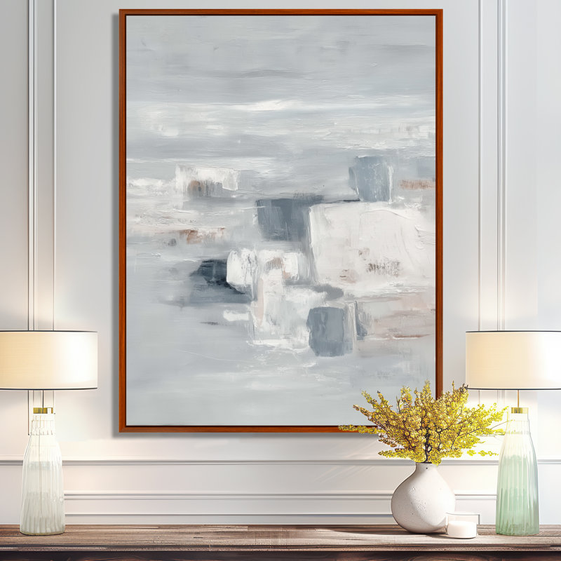 Peinture minimaliste grise, formes abstraites, art mural moderne encadré gris, H 20 po x l 12 po, Cadre flottant, Brun