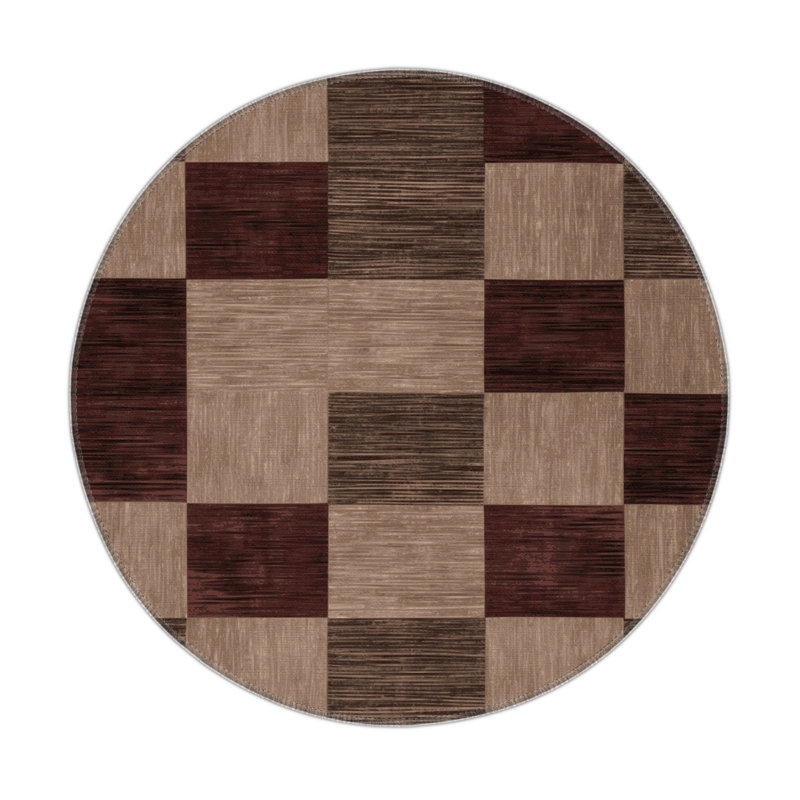Checkered Gray Indoor and Outdoor Area Rug, Round 5'