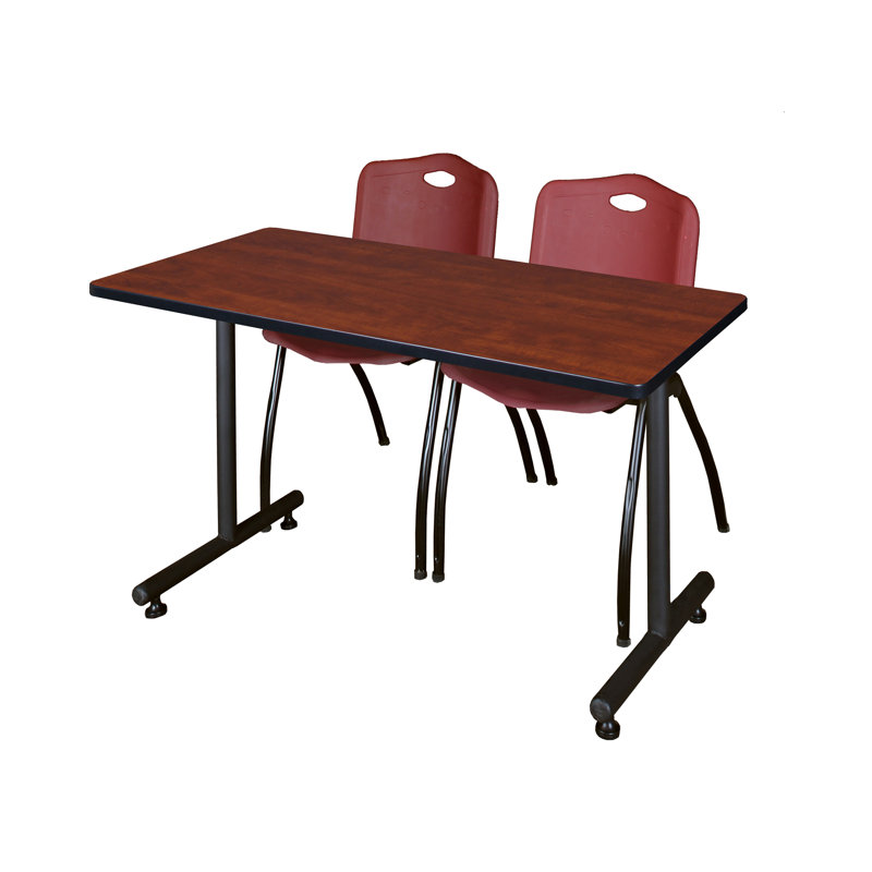 Table de formation en T Nick Nick, chaises empilables 2 M, Gris, Cerisier, H 29 po x L 48 po x l 24 po