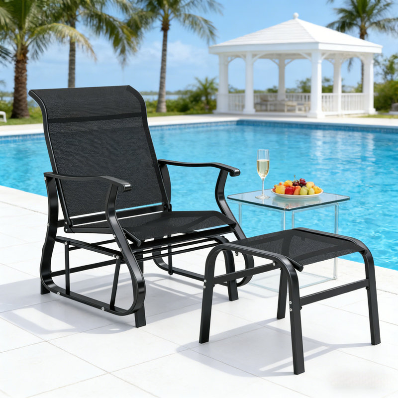 Fauteuil oscillant d'extérieur à haut dossier Garden, Noir