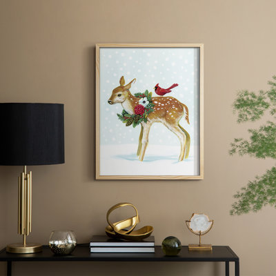 Winter Woodland Creatures with Cardinals II Framed Print - Solid Wood