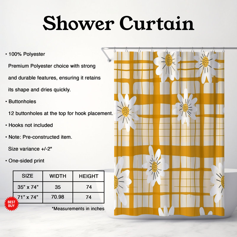 Rideau de douche à carreaux de qualité supérieure 108, H 74 po x l 71 po