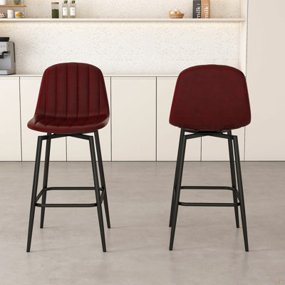 Tabourets de bar modernes avec mécanisme pivotant, sièges rembourrés en polyuréthane avec support dorsal et pieds en métal - Idéal pour les îlots de cuisine, les bars résidentiels, les bars commerciaux, brun foncé (ensemble de 2)