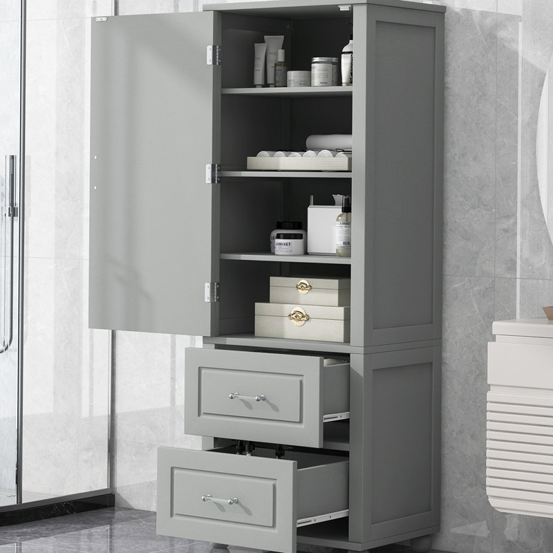 Brogen 61.4" Tall Bathroom Storage System, Freestanding Storage Cabinet with Drawer and Adjustable Shelf, Gray