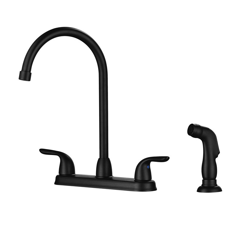 Matte Black Kitchen Sink Faucet With 2 Handles & Pull-Out Spray, 4 Mounting, 304 Stainless Steel, Rust-, 8.7-Inch , 360 Degree Swivel Spout, 1.75 Gpm Flow Rate , Install, Steel 304, Corrosion , High