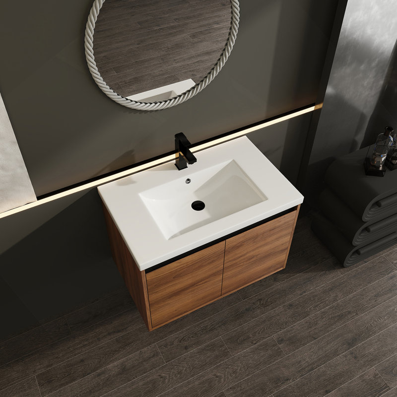 Ensemble de meuble-lavabo brun avec comptoir en résine 30 po et 2 portes Brown