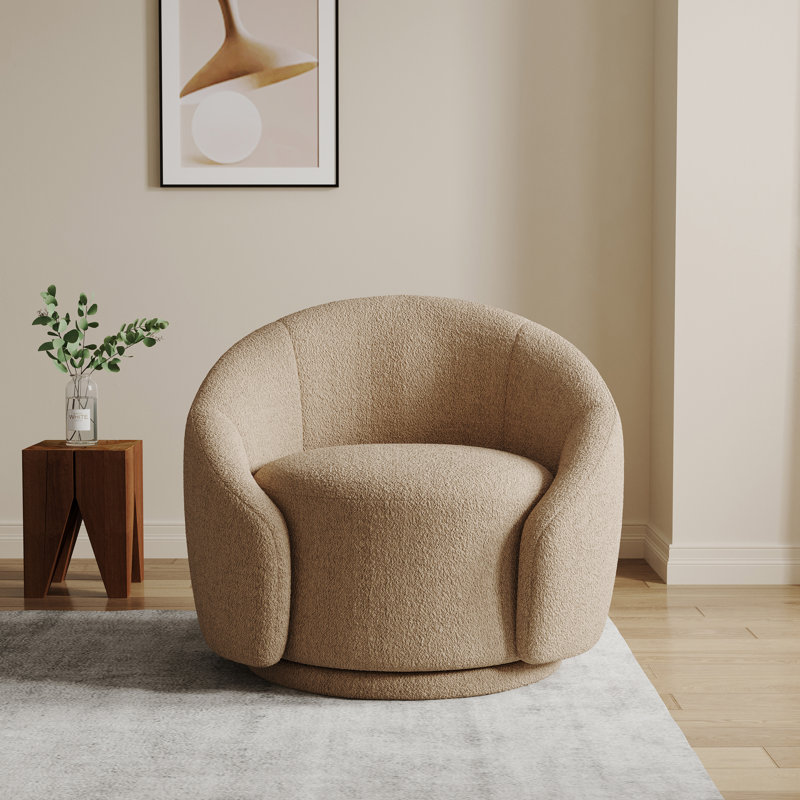 Fauteuil demi-tonneau pivotant rembourré Aunna, Ourson gris clair