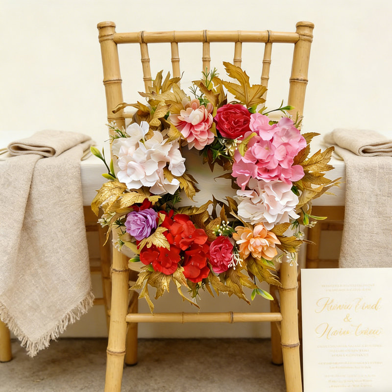 Couronne d'hortensia rose de 17 pouces pour la porte d'entrée - Couronne florale artificielle de printemps pour la Saint-Valentin, Pâques, mariage, décoration intérieure extérieure