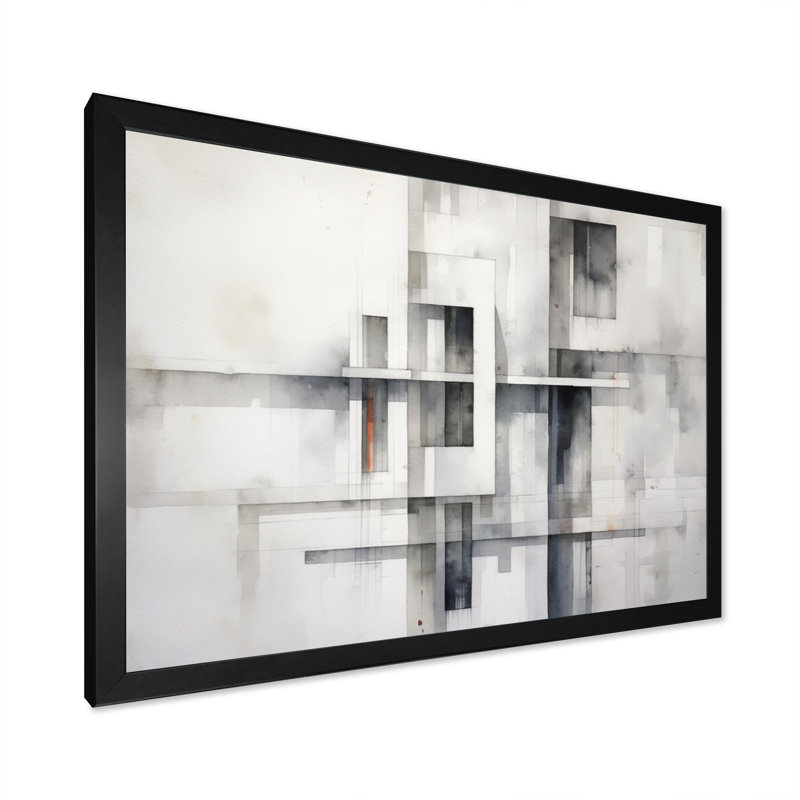 Gris abstrait zen III - minimalisme art mural, salon, H 16 po x l 32 po x P 1 po, Cadre simple noir