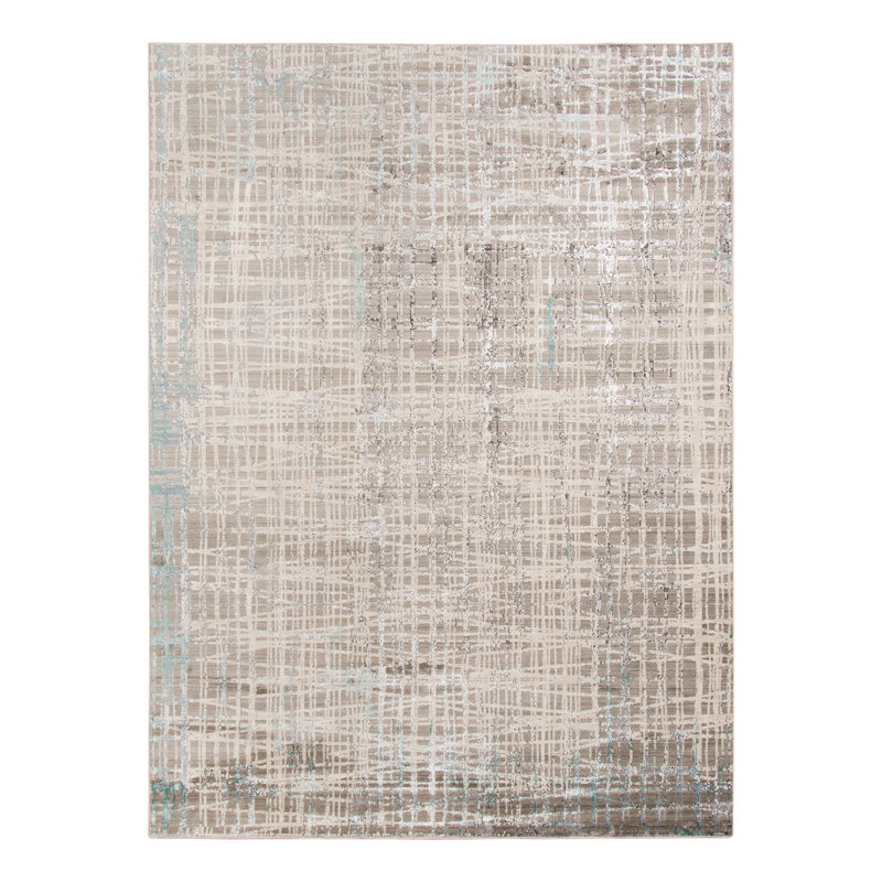 Bonna Transitional Abstract Premium High-Low Performance Aqua/Grey Area Rug, Rectangle 3'11' x 5'7"