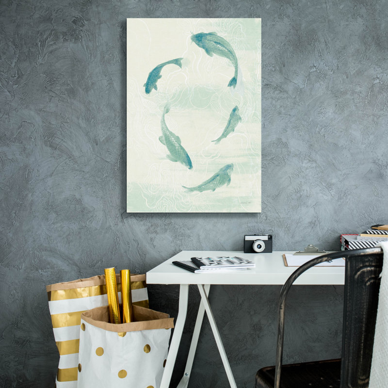 Highland Dunes 'Celadon Koi 2' by Danhui Nai Canvas Wall Art, H 26 po x l 18 po