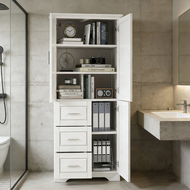 Armoire Labat avec portes et trois tiroirs, Blanc