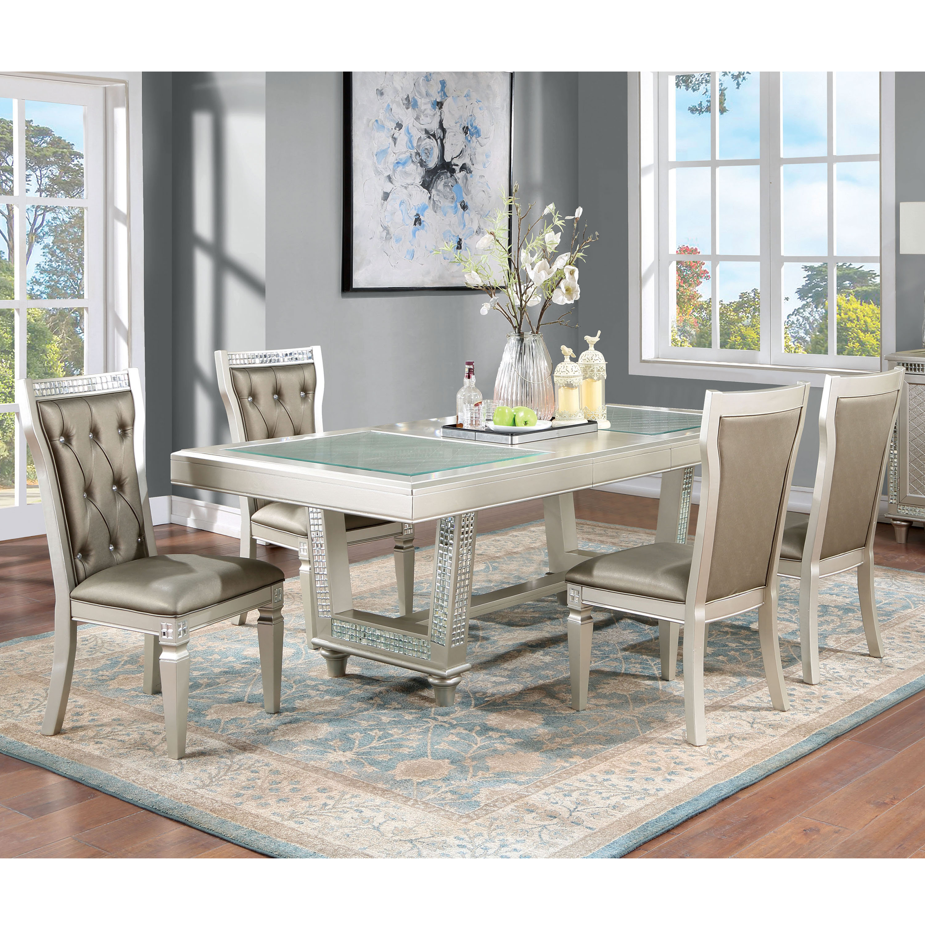 Gray extendable cheap dining table set