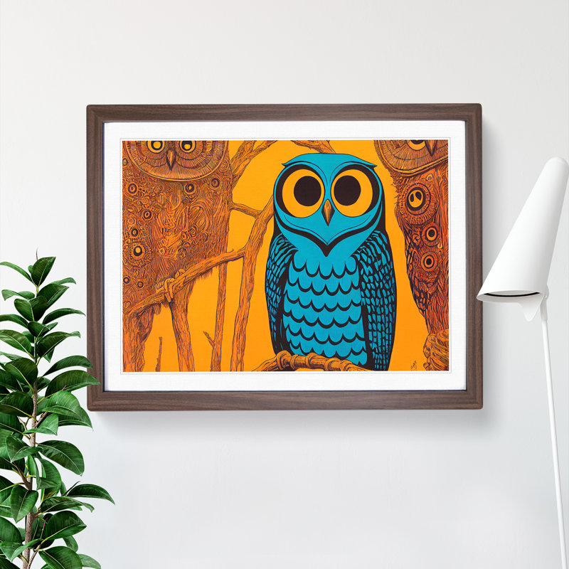 Energising Owl - Single Picture Frame Print, 25cm H x 34cm W x 2cm D, Walnut Framed