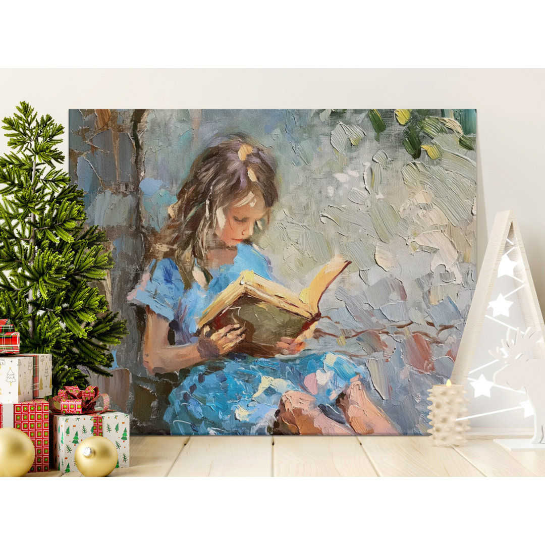 Girl Reading Canvas Wall Art, Gallery Wrapped Matte Print, Ready to Hang, Archival Quality, Oil Painting Style, Childrens Room Decor
