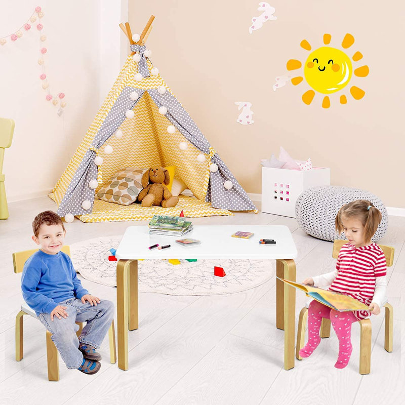 Seacliff Kids Solid Wood Rectangular Play Or Activity Table and Chair Set, White/Natural