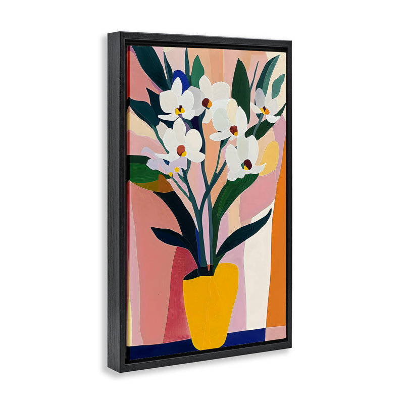 Cadre flottant vase jaune avec de grandes fleurs, design by Creative Studio, Cadre flottant noir de jais, H 25 po x l 17 po