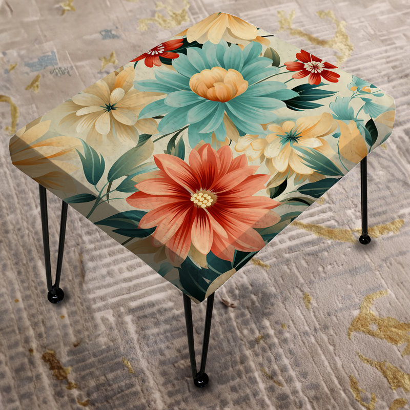 Repose-pieds corail et bleu Timeless Garden Flourish - Botanical Rectangle