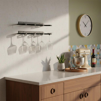 Wall Mounted Wine Glass Rack Black