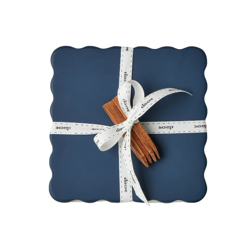 Scalloped Square Cheese Board with Cheese Markers - Navy Blue, Navy Blue