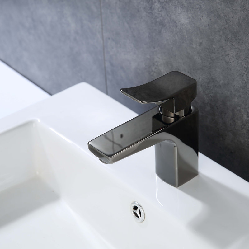 Bathroom Faucet with Drain Assembly, Glossy Black