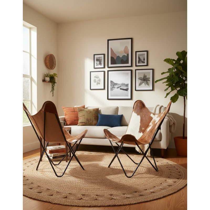  Fauteuil papillon cheveux sur brun clair / blanc