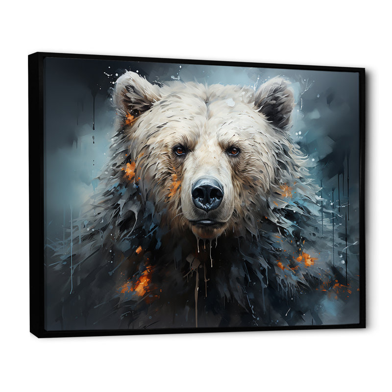 Minimalisme ours noir et blanc sur toile, Cadre flottant noir, H 12 po x l 20 po x P 1 po