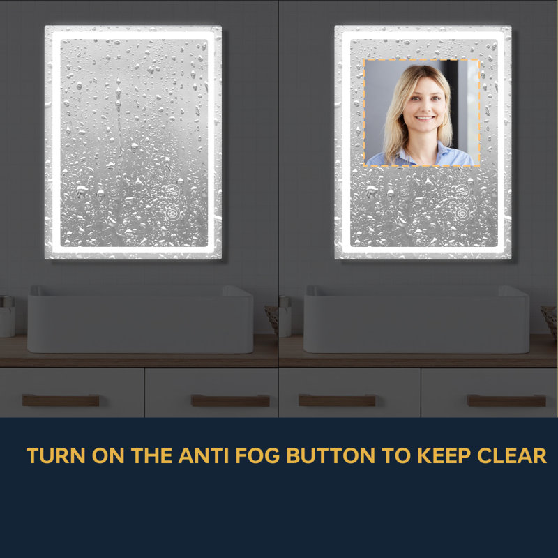 Frameless LED Lighted Bathroom / Vanity Mirror with Brightness Adjustable, Memory Function, Anti-fog