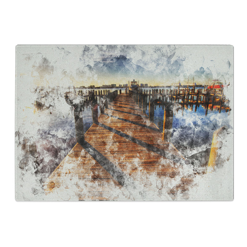 Jetty over the Lake Watercolour Chopping Board, 0.4cm H x 20cm W x 28.5cm L