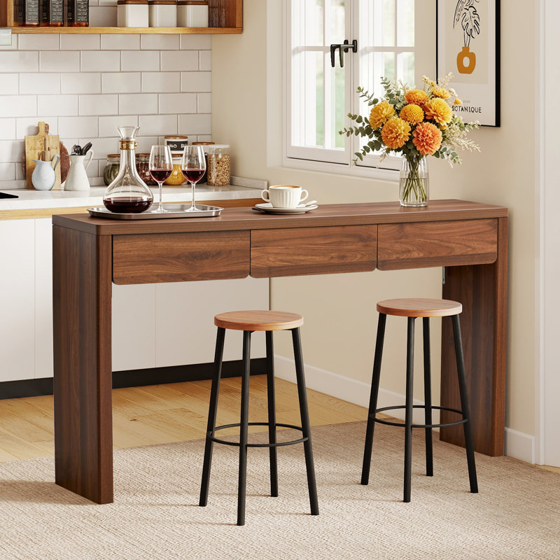 Console en bois de 150 cm avec station de recharge, Noyer, Noyer, Noyer