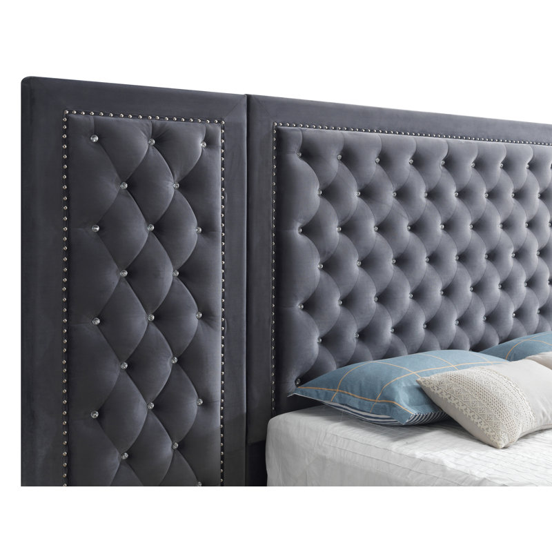 Janiya Upholstered Platform Bed, Gray, Queen