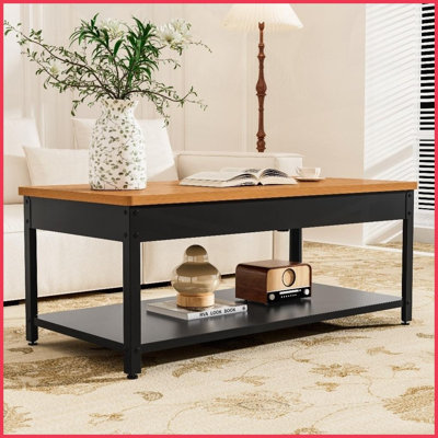 Table basse rectangulaire à grain de bois pour le salon / salle à manger - rangement dissimulé, verrou d'empreinte digitale Sécurisé