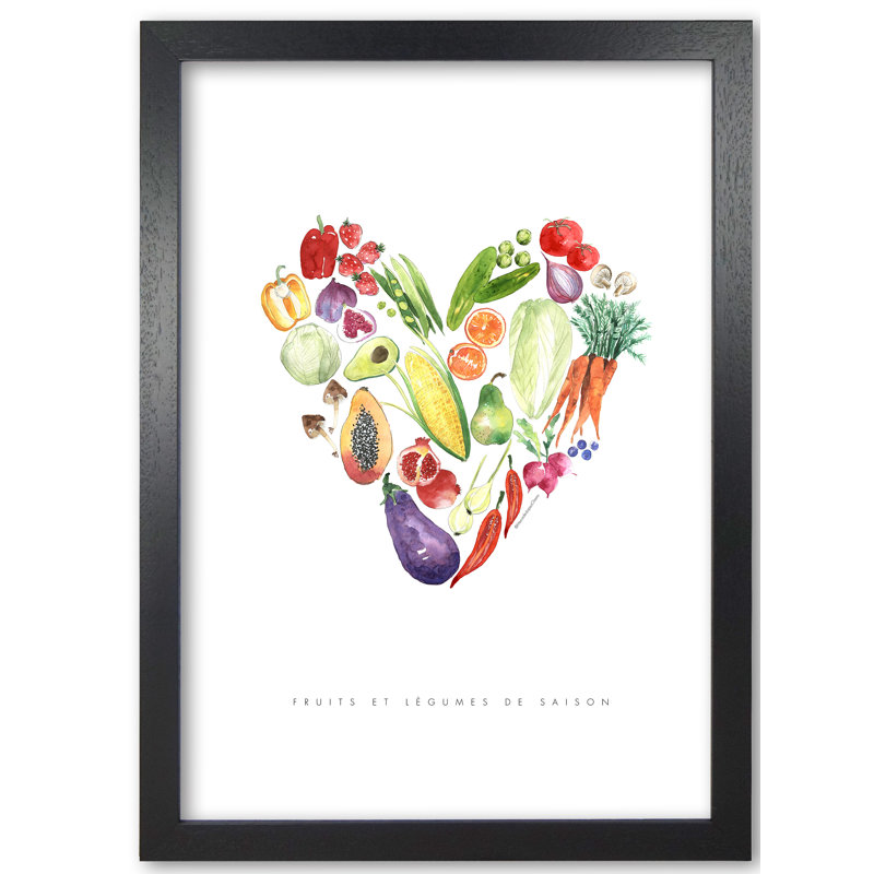 Fruit And Vegetables - Print, 59.4 cm H x 42 cm W x 5 cm D, Black Grain