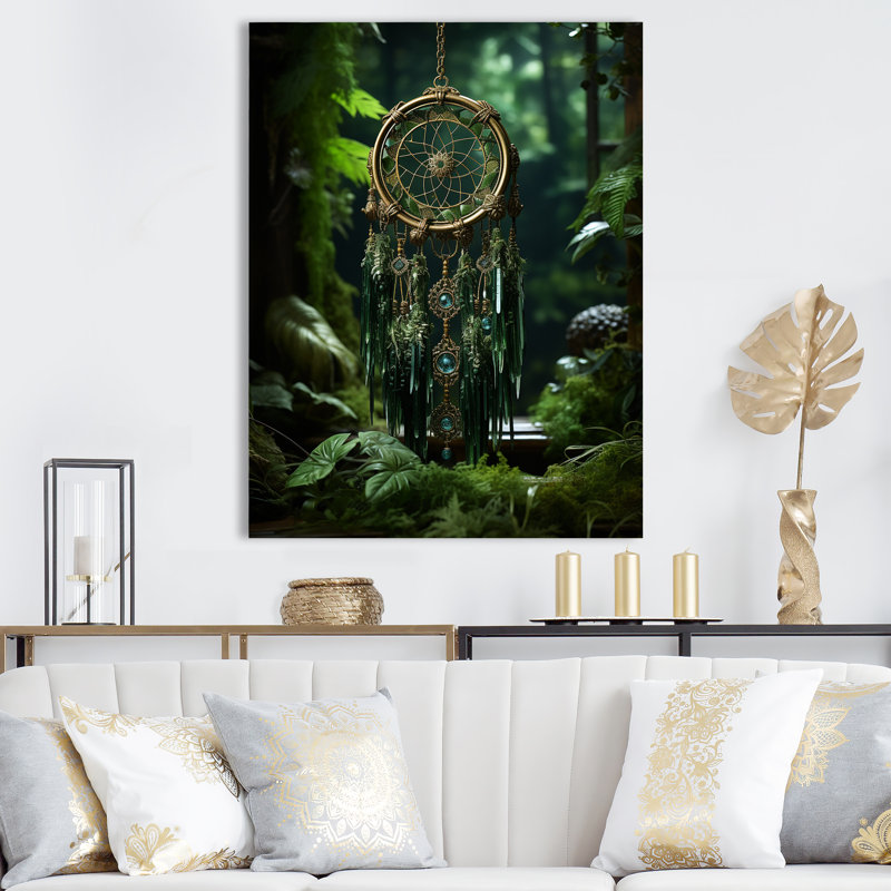 Oasis d'attrape-rêves noir et vert sur toile, Toile tendue, H 32 po x l 16 po x P 1 po