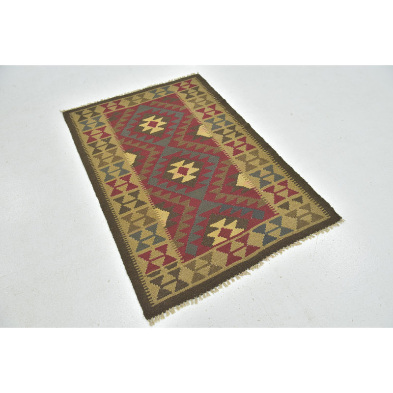 Tapis de zone en laine noué la/rouge 3 pi 4 po x 4 pi 10 po one-of-kind Lorain
