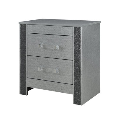 Table de chevet de chambre à coucher en argent avec compartiment de rangement caché et finition des tiroirs