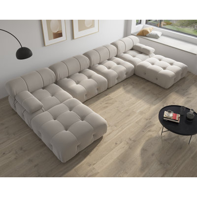 Cylar 138.6'' Wide Velvet Reversible Modular Sofa & Chaise with Ottoman