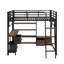 Lit mezzanine double avec bureau et lumière, lit mezzanine en métal avec tablettes de rangement, garde-robe et tiroirs-394762946