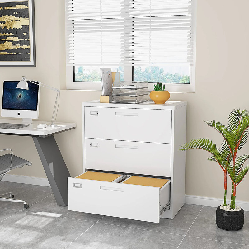 Karanfila 35.43'' Wide 3 -Drawer Steel File Cabinet, White